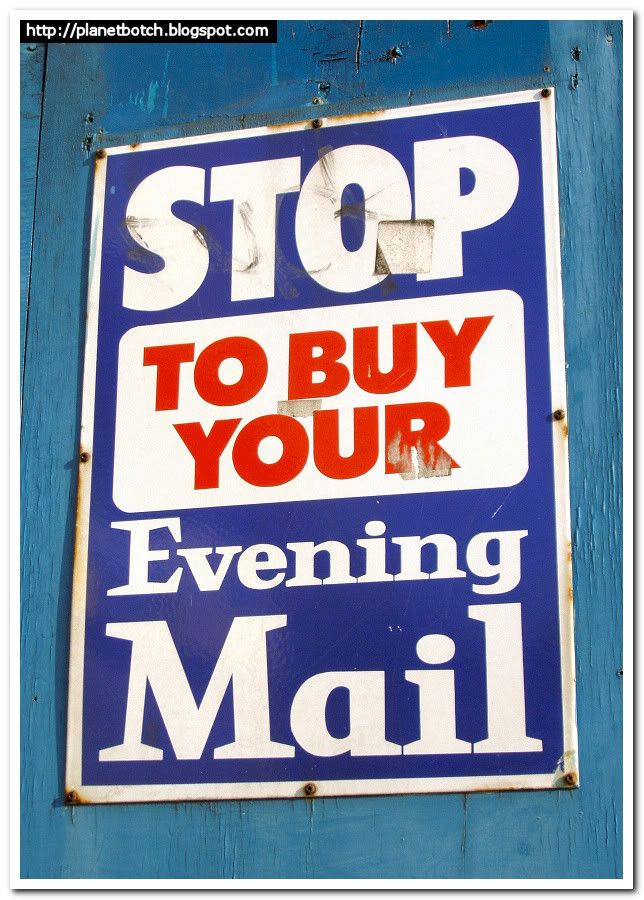 Birmingham Evening Mail sign, Metal wall sign for Evening Mail newspaper, at Rubery, Birmingham, August 2003