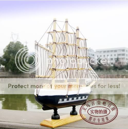 Small blue model ship boat sail boat crafts desk decor  