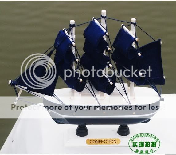 Small dark blue model ship boat sailboat crafts decor  