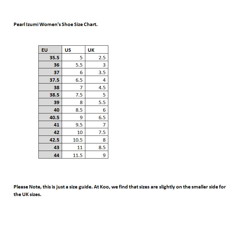 Pearl Izumi Bike Shoes Size Chart | Portal.posgradount.edu.pe